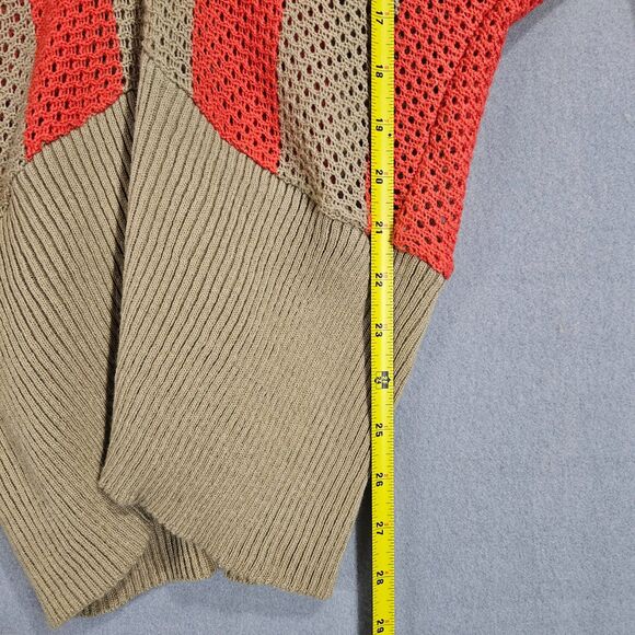 AlyrrOSs V-Neck Chevron Sweater Open Knit Small Orange Tan Lagenlook - Picture 7 of 8